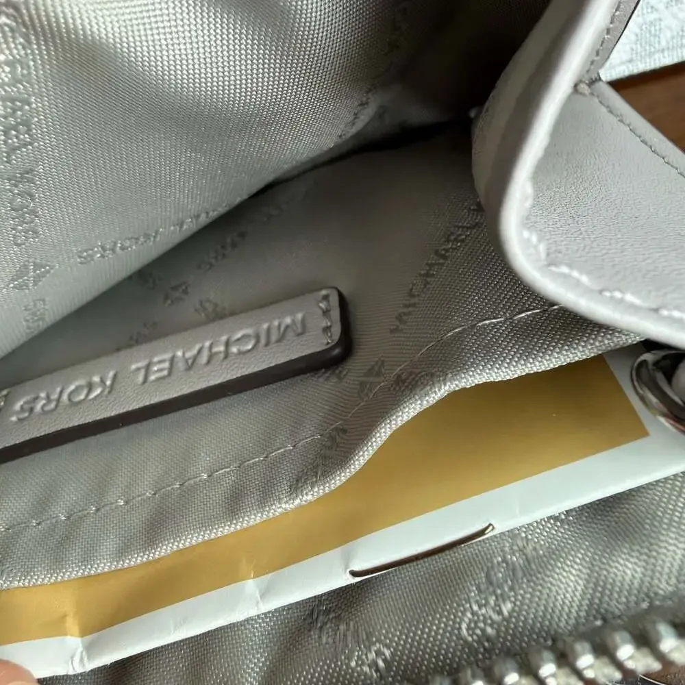 Michael Kors White Monogram Crossbody with Gray Strap